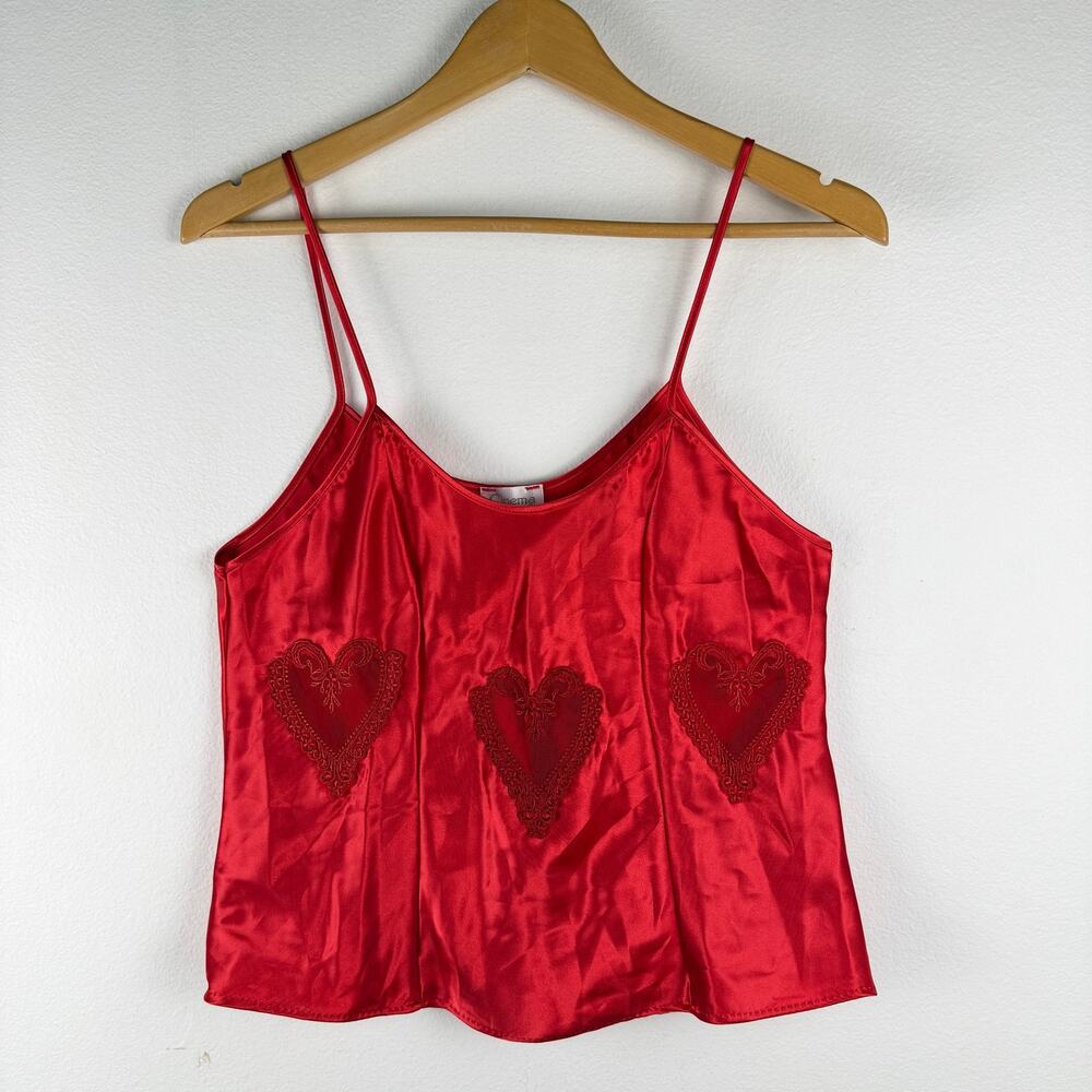 Vintage 2000s Y2K Cinema Etoile Red Cami Tank Sheer Heart Romantic Size Medium